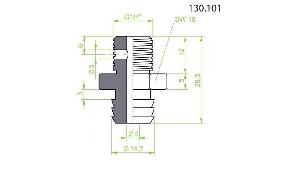 Suction Cup Fitting, Male Thread 1/4