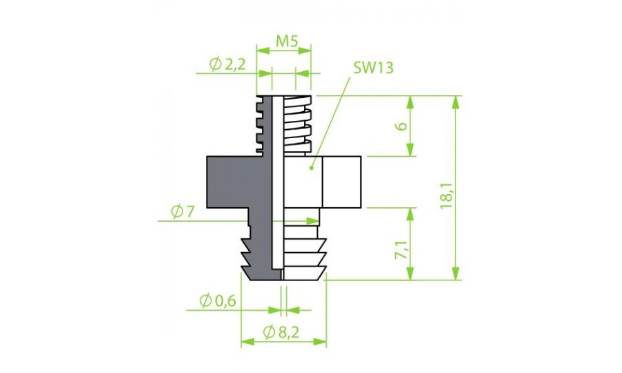 Suction Cup Fitting, Male Thread M5 with Borehole D= 0.6 mm